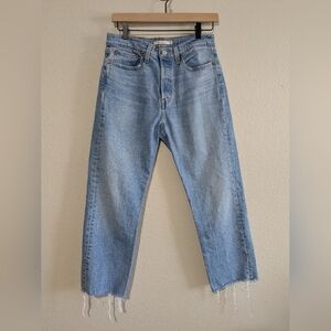 Levi's Wedgie Straight Raw Hem Light Blue Wash Classic Denim Blue Jeans 29